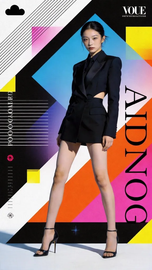 Fashion poster with girl in black blazer