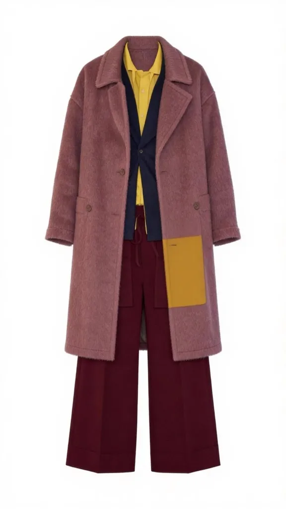 Pink coat with burgundy pants