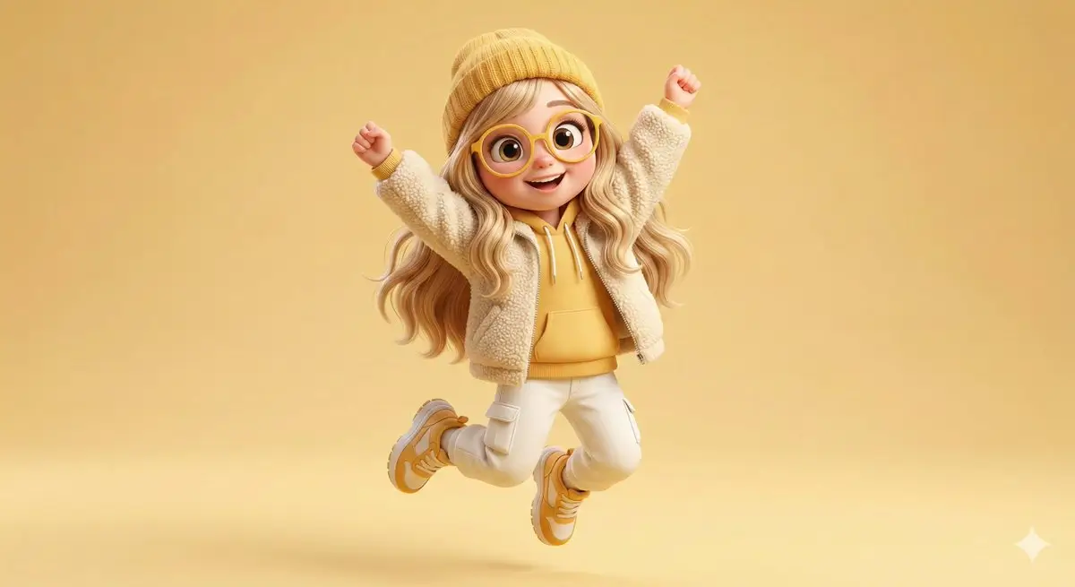 Joyful 3D stylized character in trendy cargo outfit illustration