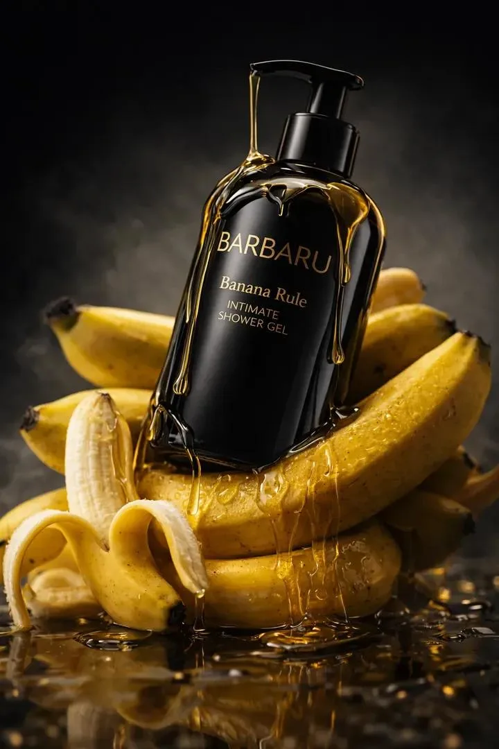 Premium luxury product ad with black glass bottle and golden gel